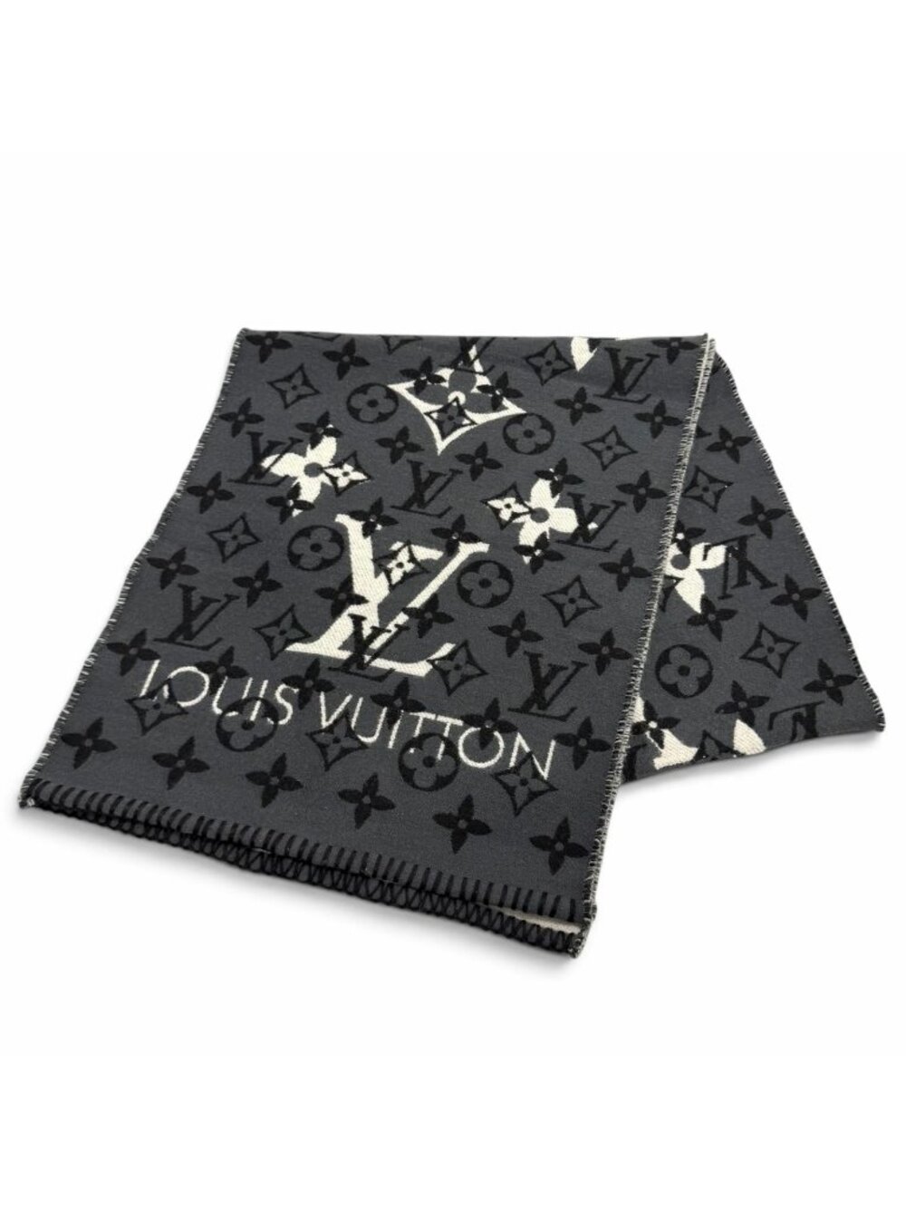 Louis Vuitton Echarpe All You Need Wool Silk Blend Monogram Scarf Gray